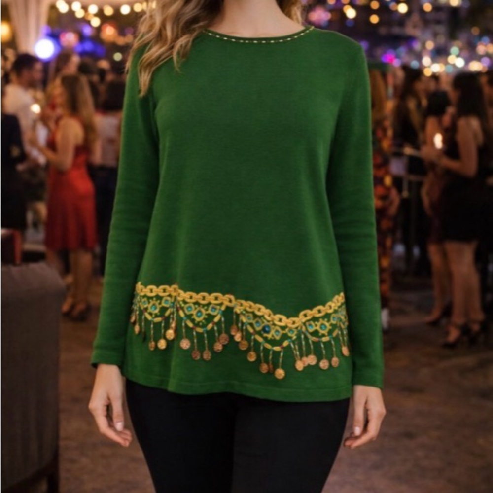 Bob Mackie Green Top with Gold Detailing